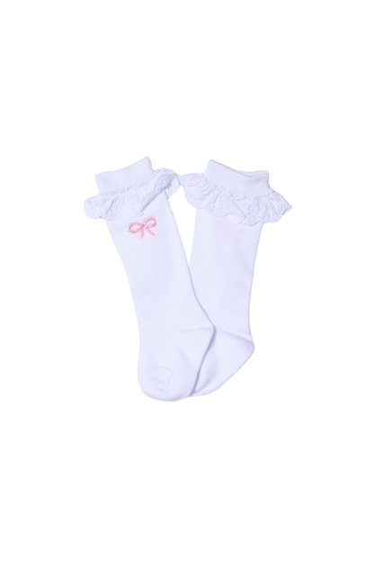 The Smocked Flamingo Apparel & Accessories Embroidere Bow Lace Socks