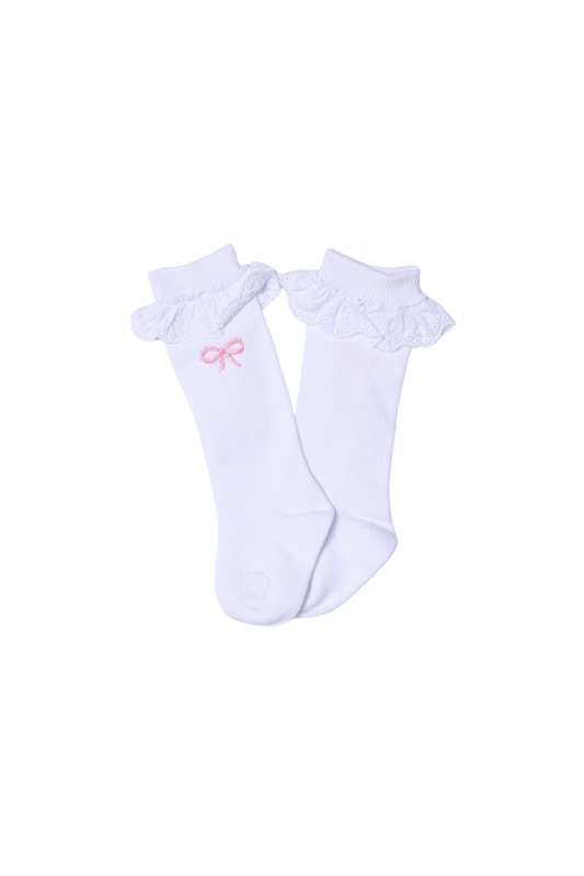 The Smocked Flamingo Apparel & Accessories Embroidere Bow Lace Socks
