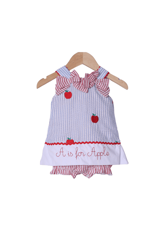 The Smocked Flamingo Apparel & Accessories Embroidered A is for Apple Seersucker Skirted Bubble