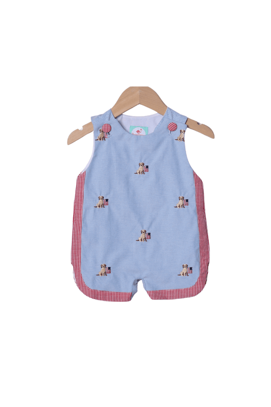 The Smocked Flamingo Apparel & Accessories Embroidered American Pup Jon Jon