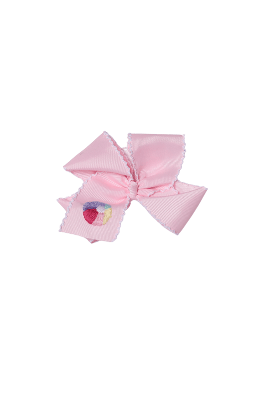 The Smocked Flamingo Apparel & Accessories Embroidered Beach Ball Grosgrain Bow Pink/White