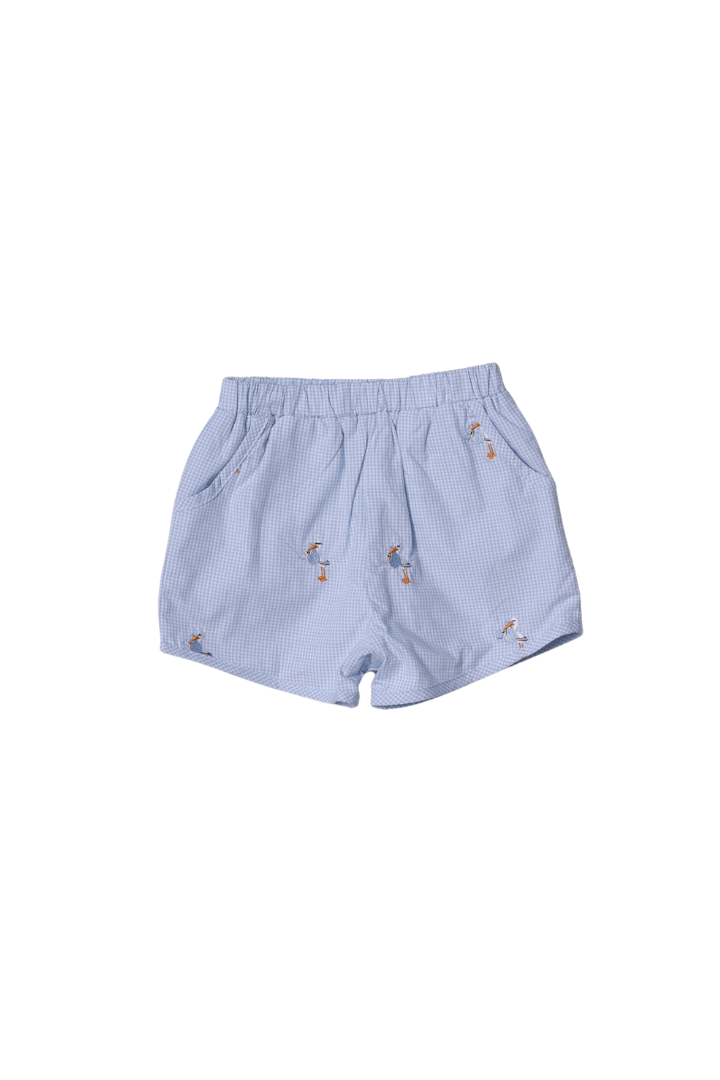 The Smocked Flamingo Apparel & Accessories Embroidered Big Brother Blue Gingham Short Set
