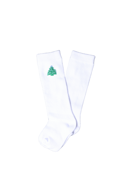 The Smocked Flamingo Apparel & Accessories Embroidered Blue Christmas Tree Socks