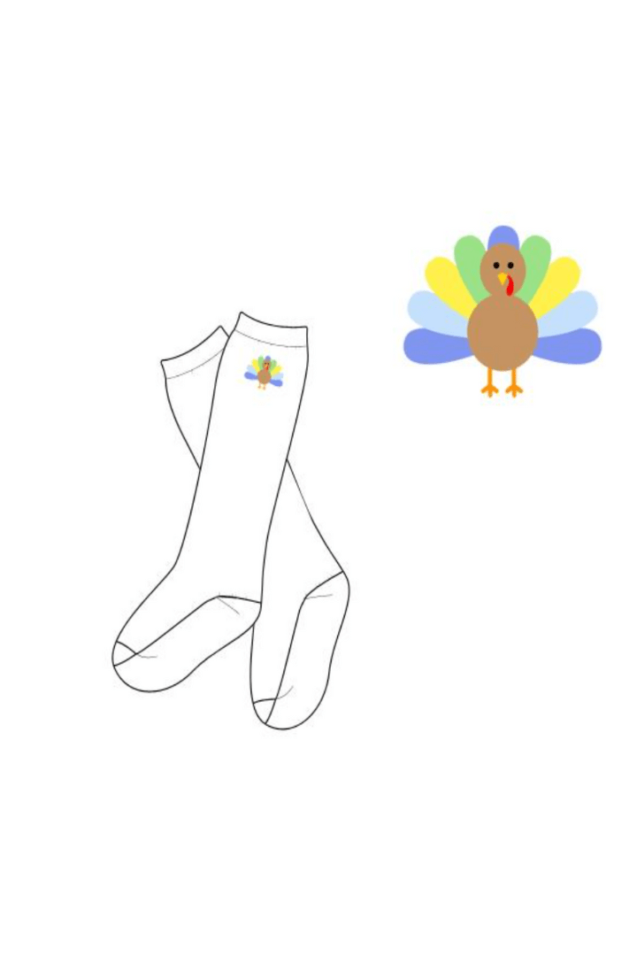 The Smocked Flamingo Apparel & Accessories Embroidered Blue Turkey Socks