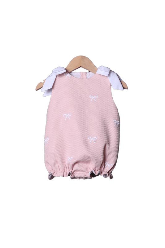 The Smocked Flamingo Apparel & Accessories Embroidered Bow Pink Honeycomb Bubble