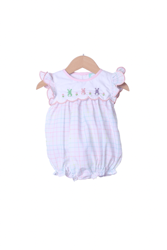 The Smocked Flamingo Apparel & Accessories Embroidered Bunny Pastel Plaid Bubble