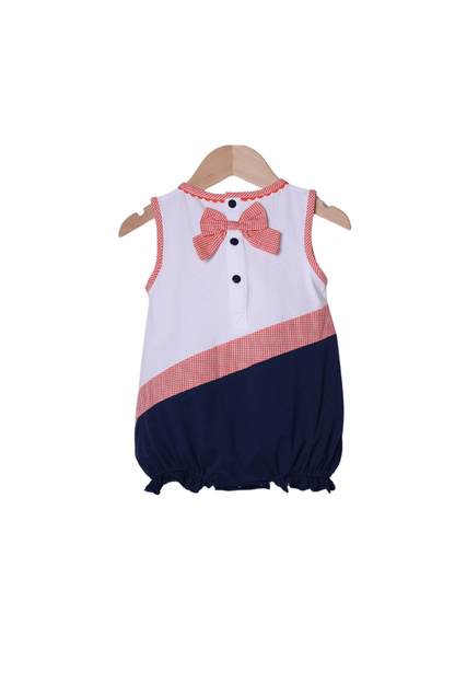 The Smocked Flamingo Apparel & Accessories Embroidered Cheer Navy and Orange Bubble