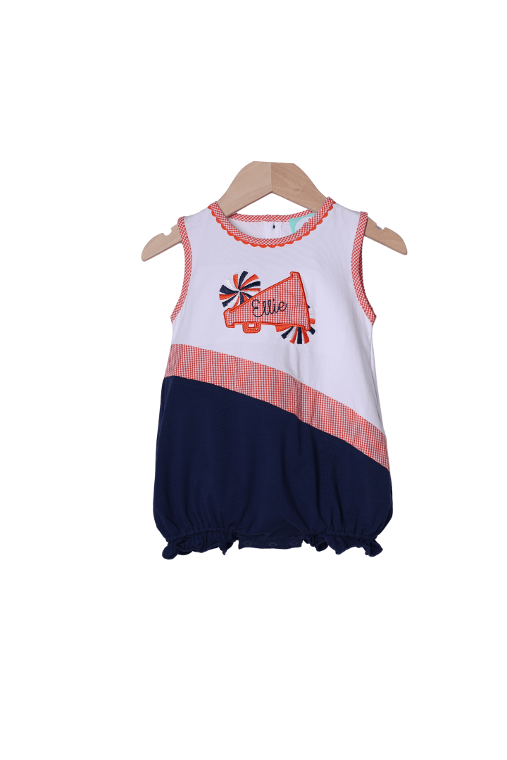 The Smocked Flamingo Apparel & Accessories Embroidered Cheer Navy and Orange Bubble