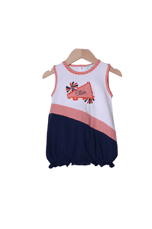 The Smocked Flamingo Apparel & Accessories Embroidered Cheer Navy and Orange Bubble