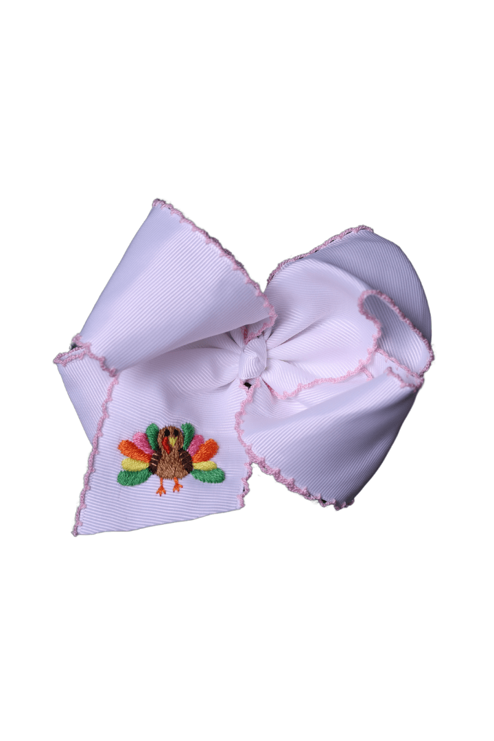 The Smocked Flamingo Apparel & Accessories Embroidered Colorful Turkey Scalloped Edge Grosgrain Bow