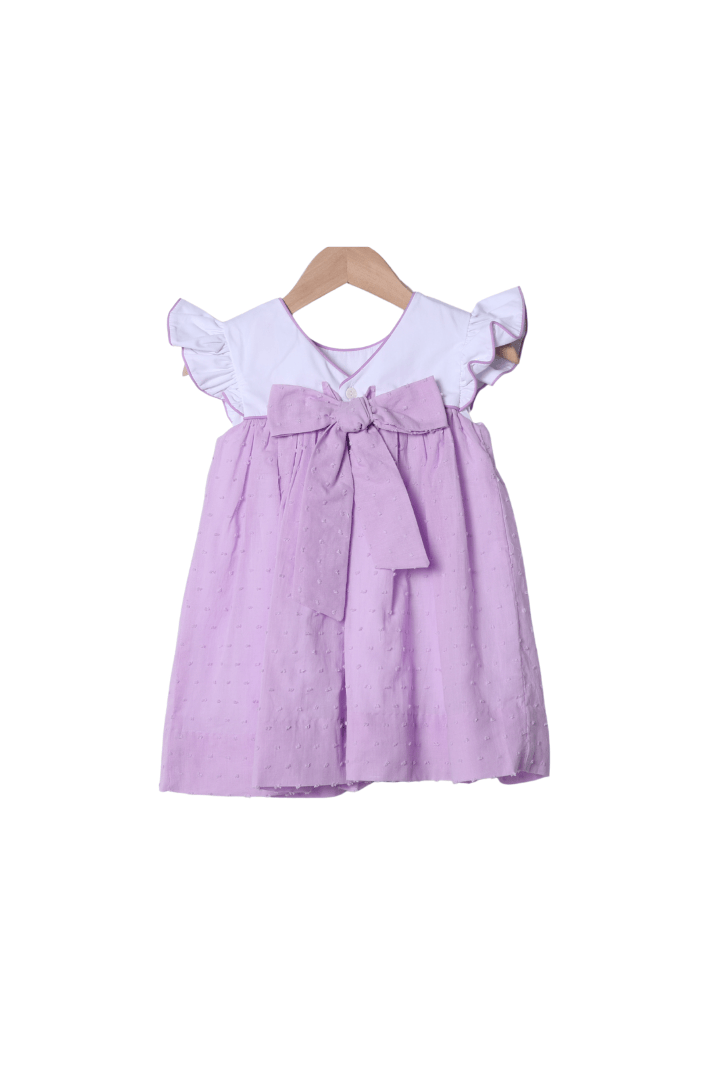 The Smocked Flamingo Apparel & Accessories Embroidered Easter Basket Lavender Swiss Dot Dress
