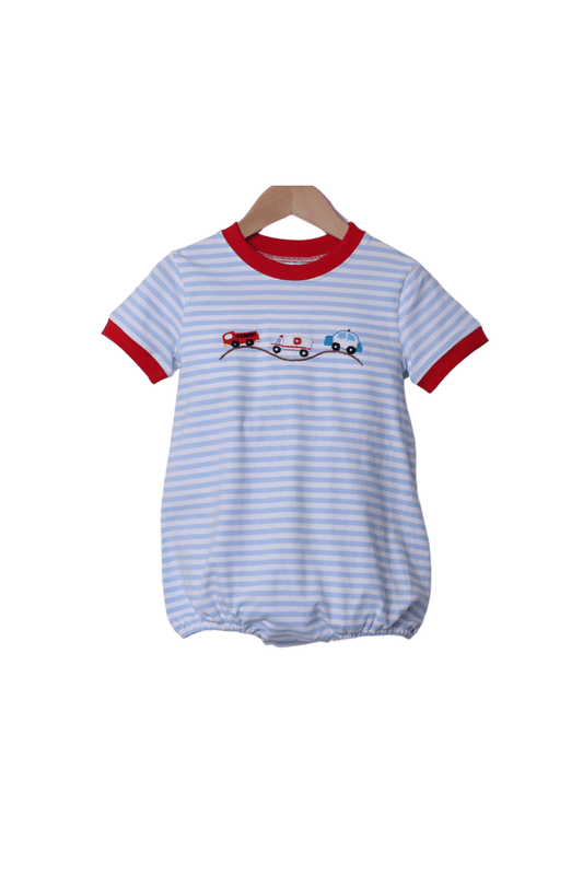The Smocked Flamingo Apparel & Accessories Embroidered First Responders Blue Stripe Bubble