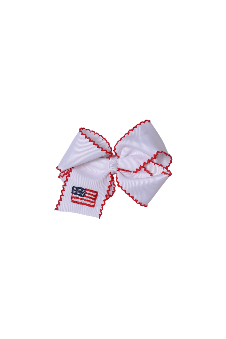The Smocked Flamingo Apparel & Accessories Embroidered Flag Grosgrain Bow White/Red