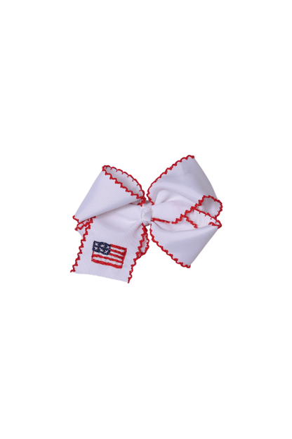 The Smocked Flamingo Apparel & Accessories Embroidered Flag Grosgrain Bow White/Red