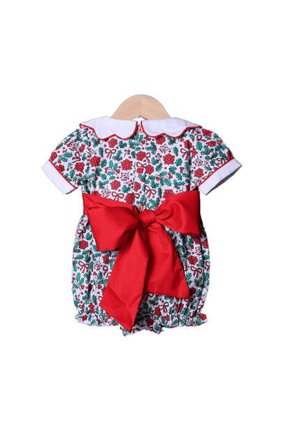 The Smocked Flamingo Apparel & Accessories Embroidered Floral Holly Bow Bubble