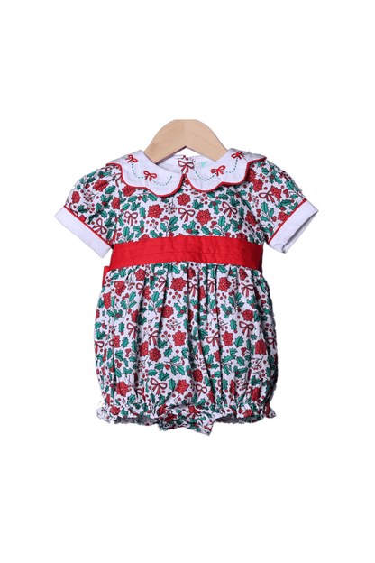 The Smocked Flamingo Apparel & Accessories Embroidered Floral Holly Bow Bubble