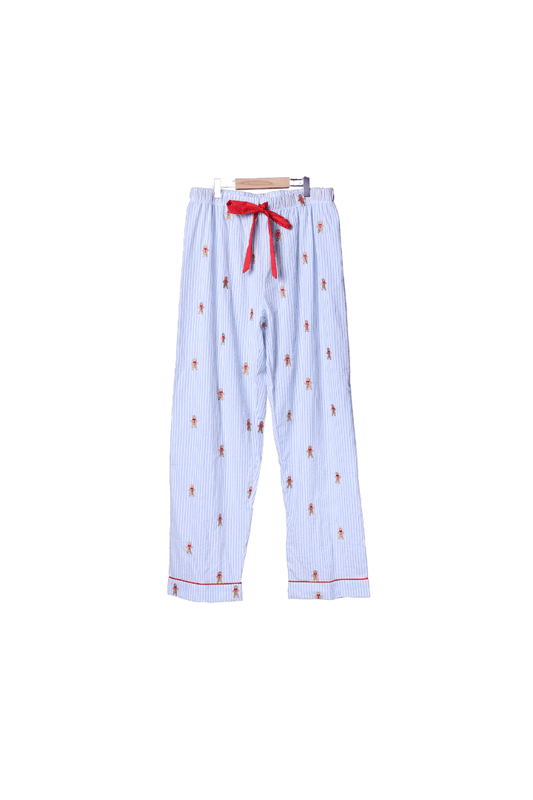 The Smocked Flamingo Apparel & Accessories Embroidered Gingerbread Blue Pinstripe Matching Dad Pajama Pants