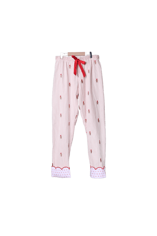 The Smocked Flamingo Apparel & Accessories Embroidered Gingerbread Pink Pinstripe Matching Mom Pajama Pants