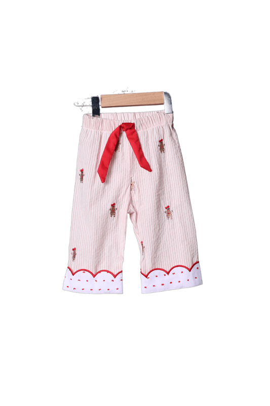 The Smocked Flamingo Apparel & Accessories Embroidered Gingerbread Pink Pinstripe Pajama Pants