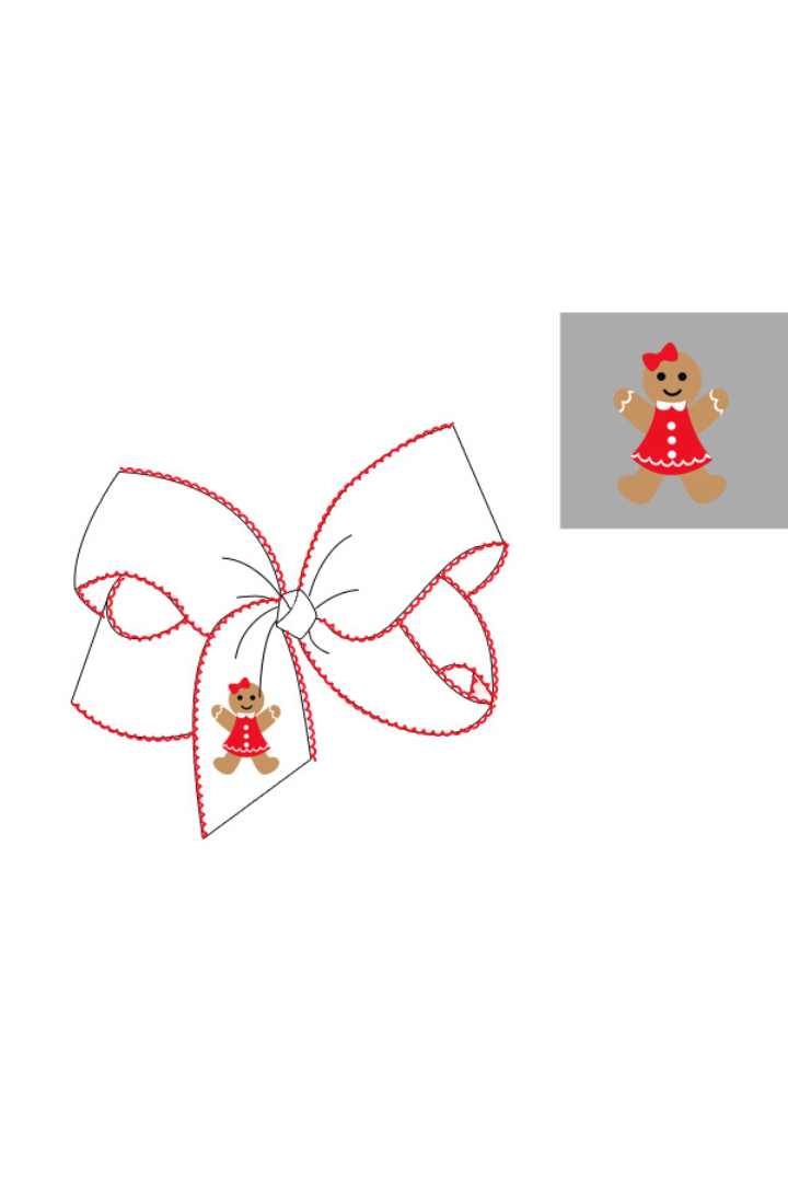The Smocked Flamingo Apparel & Accessories Embroidered Gingerbread Scalloped Edge Grosgrain Bow White/Red