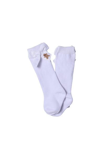 The Smocked Flamingo Apparel & Accessories Embroidered Gingerbread White Bow Socks