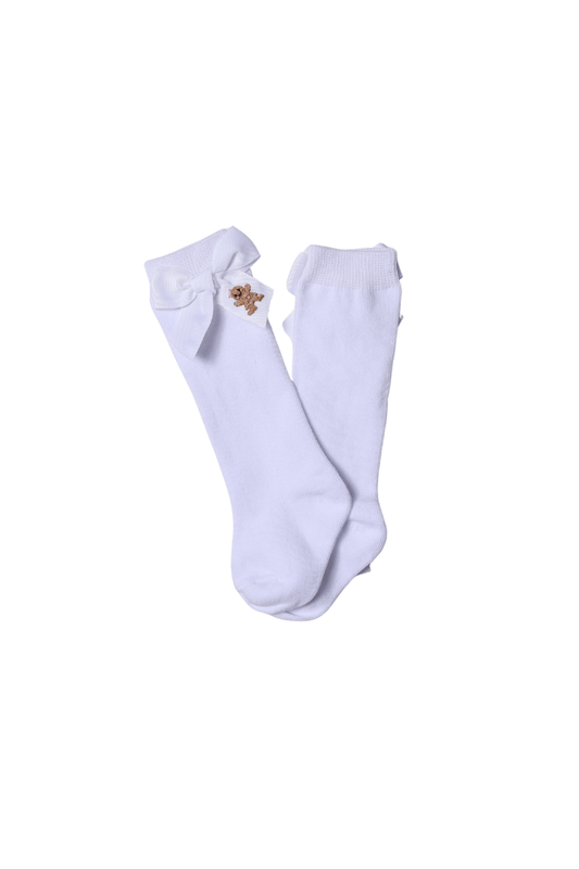 The Smocked Flamingo Apparel & Accessories Embroidered Gingerbread White Bow Socks