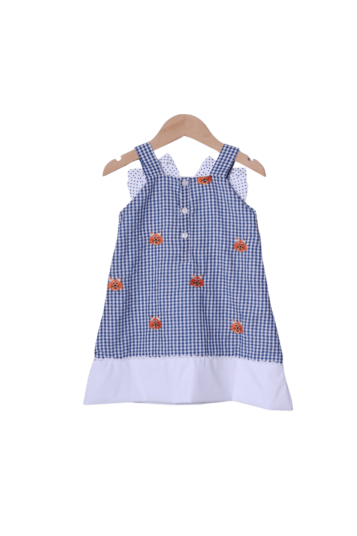 The Smocked Flamingo Apparel & Accessories Embroidered Go Big Blue Gingham  Dress