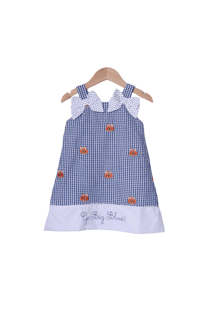 The Smocked Flamingo Apparel & Accessories Embroidered Go Big Blue Gingham  Dress