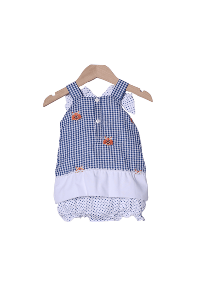 The Smocked Flamingo Apparel & Accessories Embroidered Go Big Blue Gingham Skirted Bubble