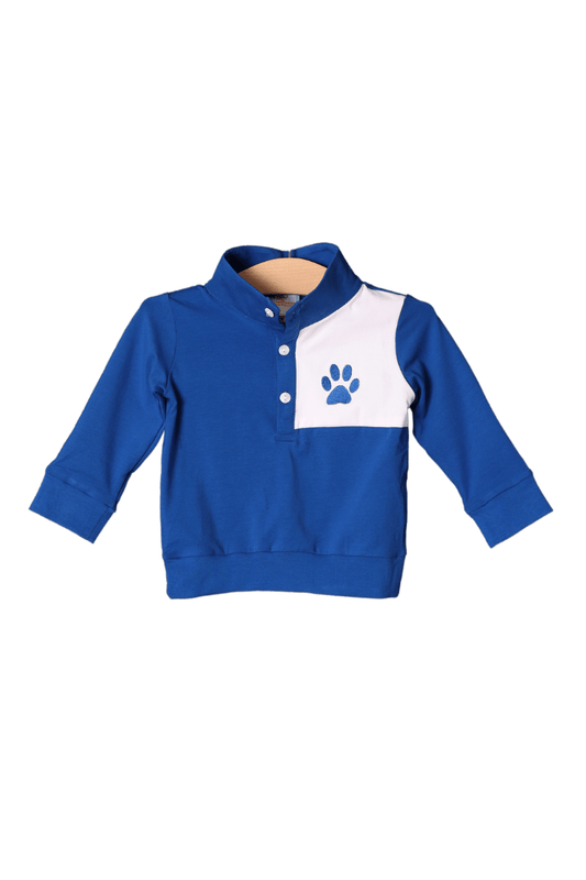 The Smocked Flamingo Apparel & Accessories Embroidered Go Cats Royal Blue/Gingham Pullover