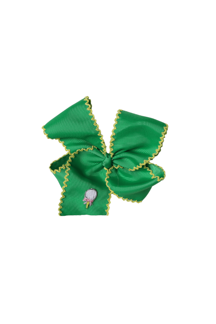 The Smocked Flamingo Apparel & Accessories Embroidered Golf Green Grosgrain Bow