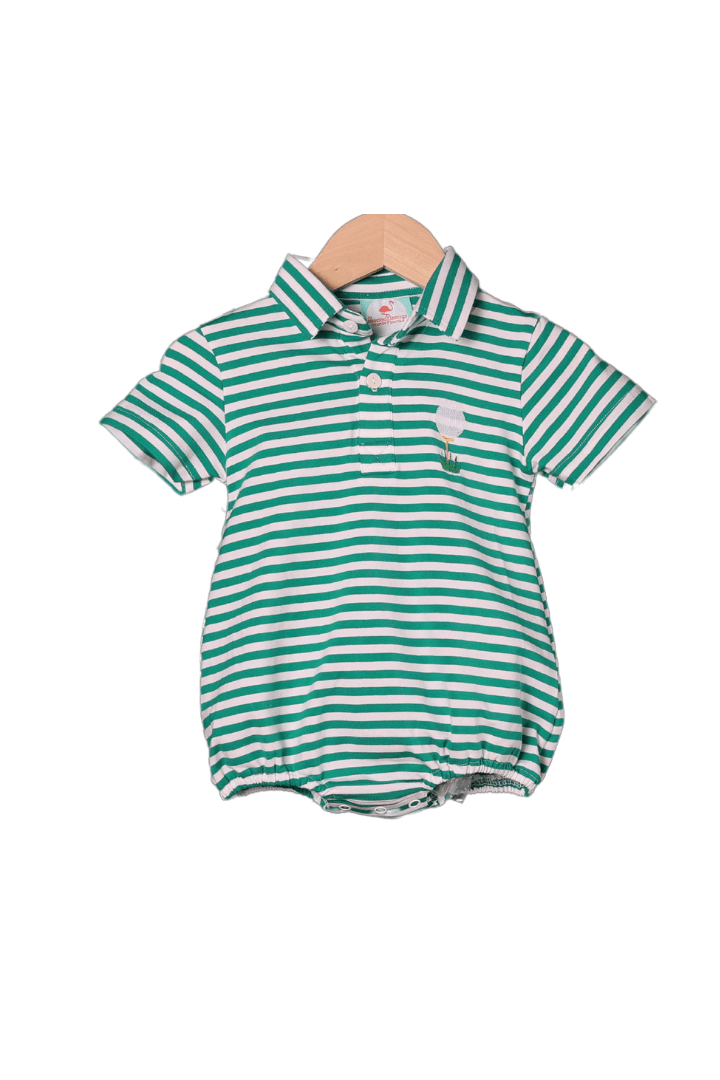 The Smocked Flamingo Apparel & Accessories Embroidered Golf Green Stripe Polo Bubble