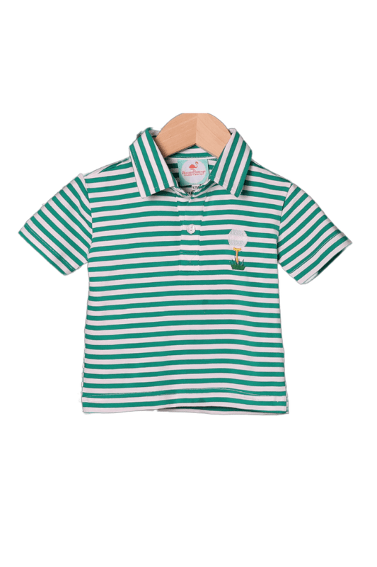 The Smocked Flamingo Apparel & Accessories Embroidered Golf Green Stripe Polo Shirt