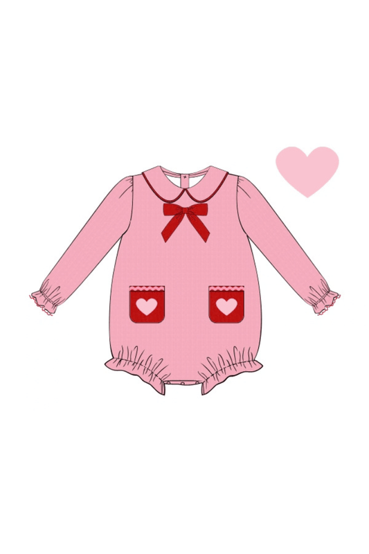 The Smocked Flamingo Apparel & Accessories Embroidered Heart Pink and Red Corduroy Bubble