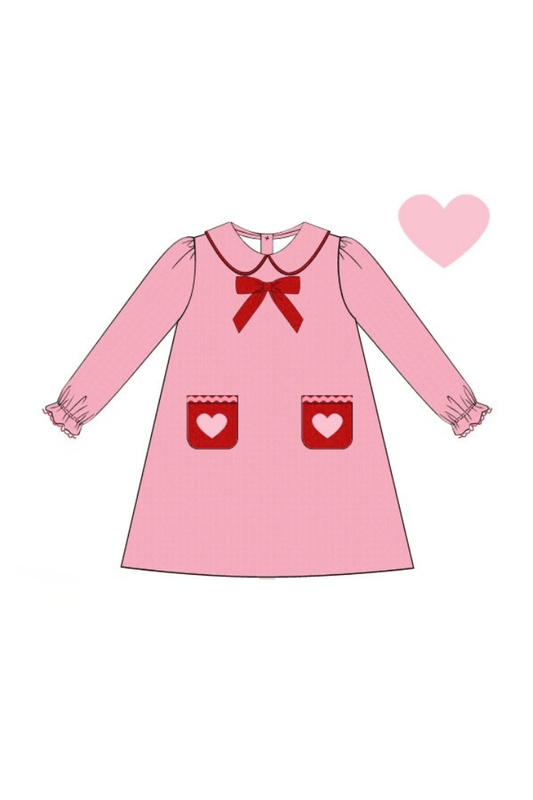 The Smocked Flamingo Apparel & Accessories Embroidered Heart Pink and Red Corduroy Dress