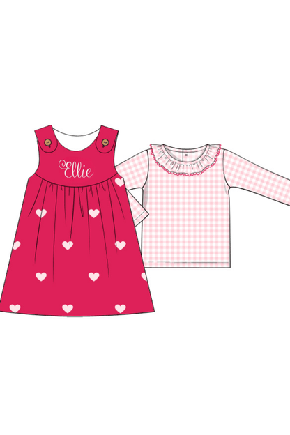 The Smocked Flamingo Apparel & Accessories Embroidered Heart Pink Corduroy Dress