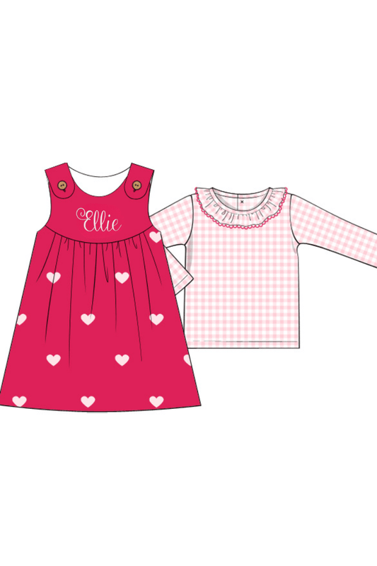 The Smocked Flamingo Apparel & Accessories Embroidered Heart Pink Corduroy Dress