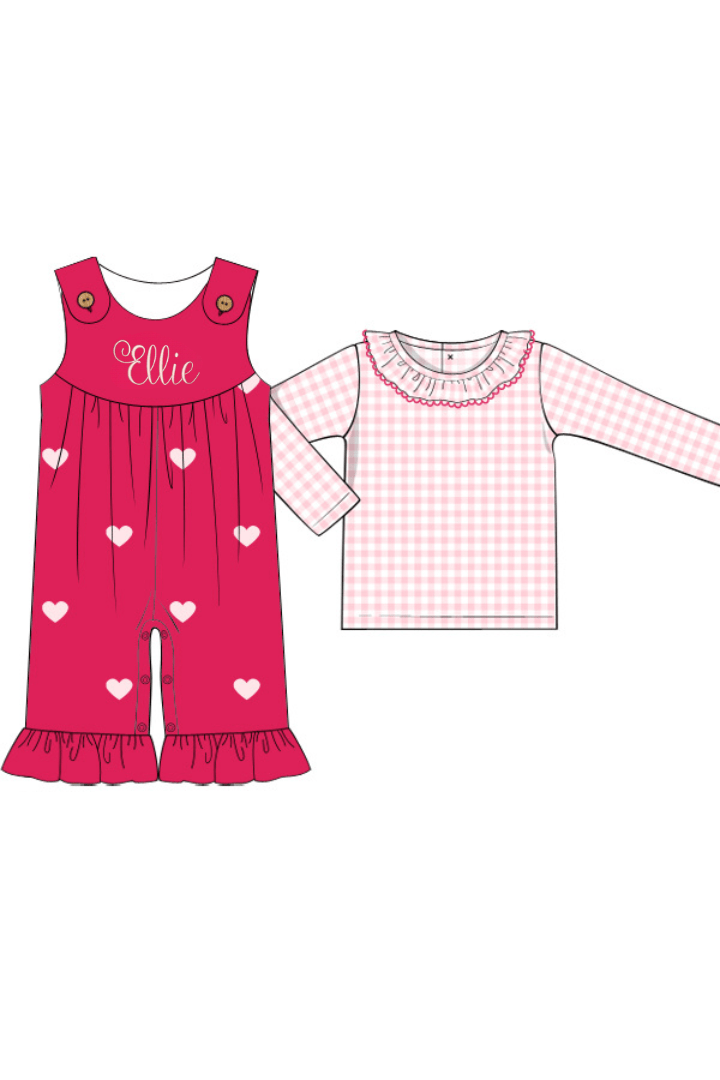 The Smocked Flamingo Apparel & Accessories Embroidered Heart Pink Corduroy Romper