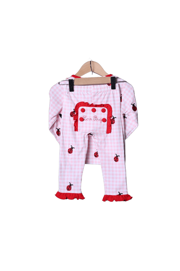 The Smocked Flamingo Apparel & Accessories Embroidered Love Bug Pink GIngham Pajamas