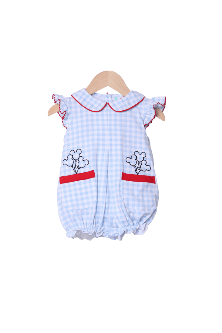 The Smocked Flamingo Apparel & Accessories Embroidered Magical Balloon Blue Gingham Knit Bubble