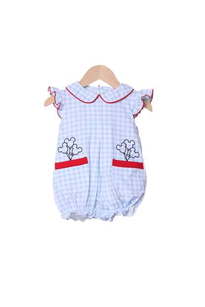 The Smocked Flamingo Apparel & Accessories Embroidered Magical Balloon Blue Gingham Knit Bubble