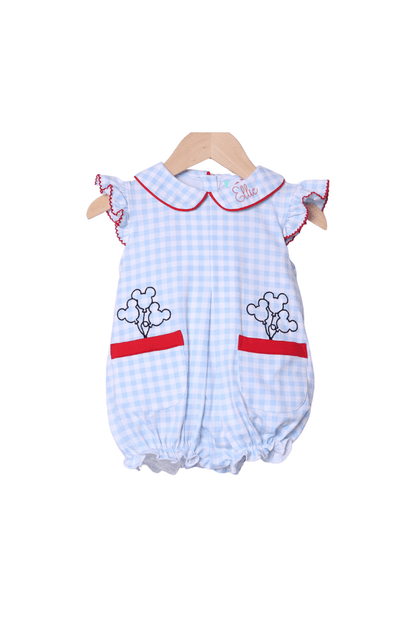 The Smocked Flamingo Apparel & Accessories Embroidered Magical Balloon Blue Gingham Knit Bubble