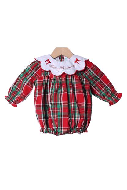 The Smocked Flamingo Apparel & Accessories Embroidered Merry Christmas Plaid Bubble