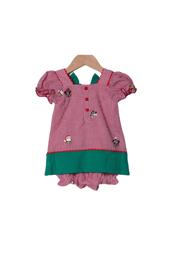 The Smocked Flamingo Apparel & Accessories Embroidered Mouse and Friends Red Gingham Bow Bubble