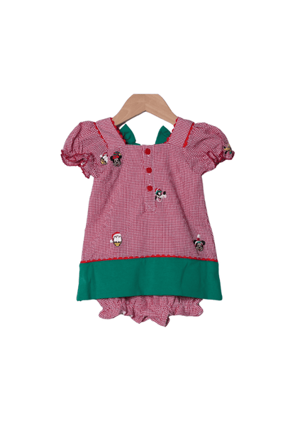 The Smocked Flamingo Apparel & Accessories Embroidered Mouse and Friends Red Gingham Bow Bubble