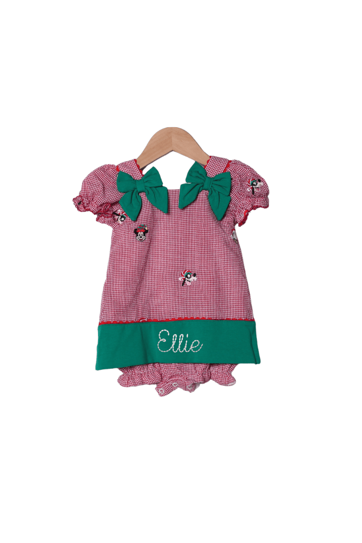 The Smocked Flamingo Apparel & Accessories Embroidered Mouse and Friends Red Gingham Bow Bubble
