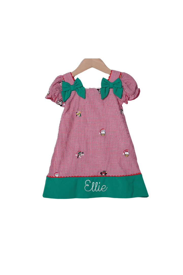 The Smocked Flamingo Apparel & Accessories Embroidered Mouse and Friends Red Gingham Bow Dress