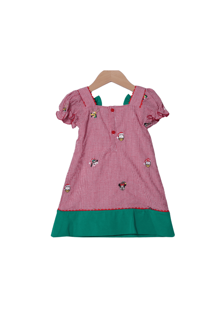 The Smocked Flamingo Apparel & Accessories Embroidered Mouse and Friends Red Gingham Bow Dress