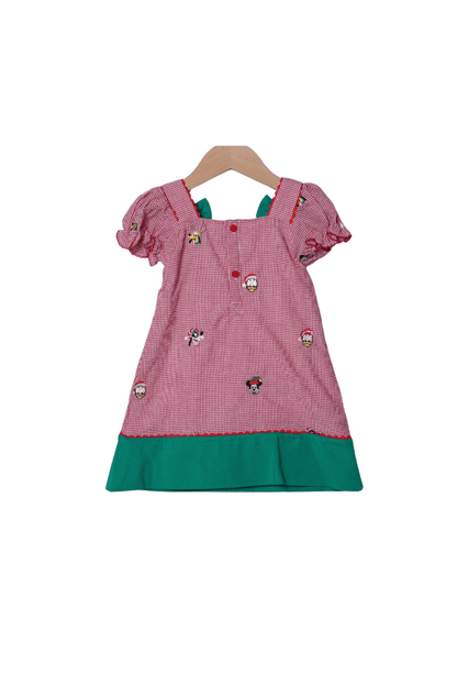 The Smocked Flamingo Apparel & Accessories Embroidered Mouse and Friends Red Gingham Bow Dress