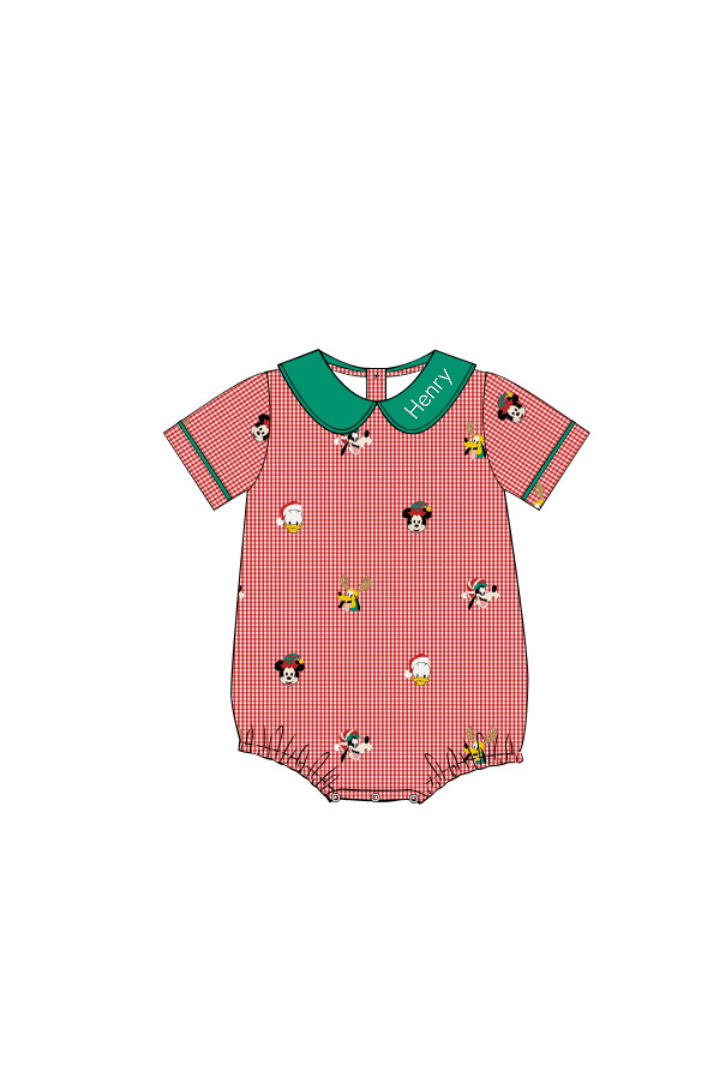 The Smocked Flamingo Apparel & Accessories Embroidered Mouse and Friends Red Gingham Bubble